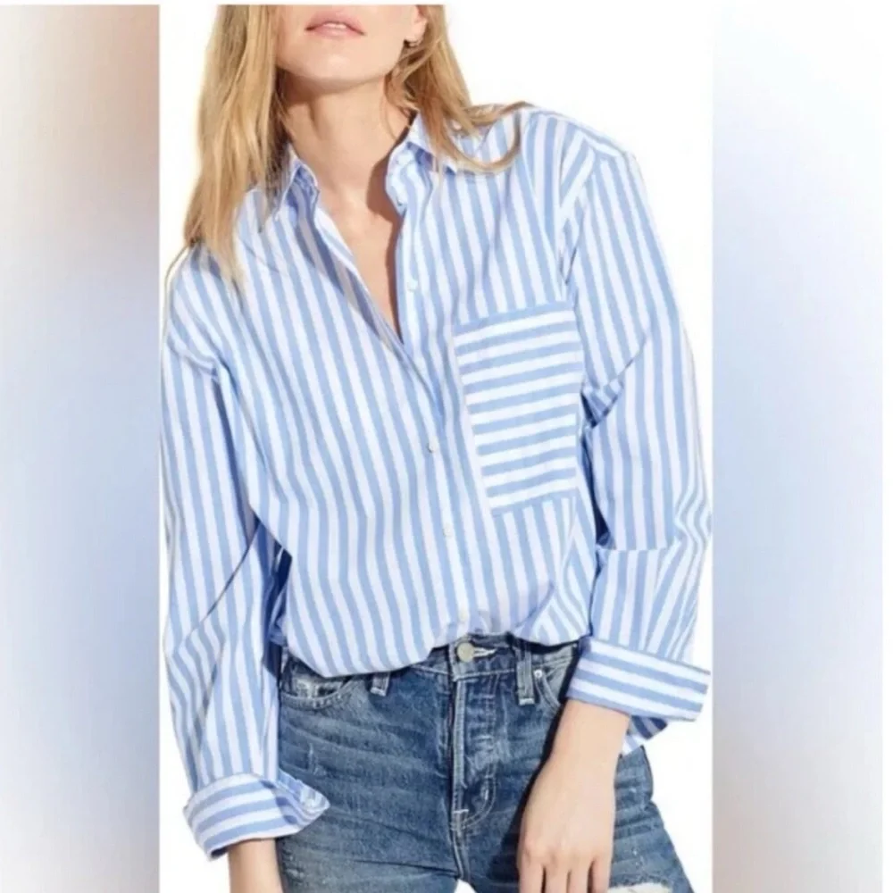 NWOT AYR The Deep End Button Down Shirt Large Blue/White Stripes - Picture 5 of 16